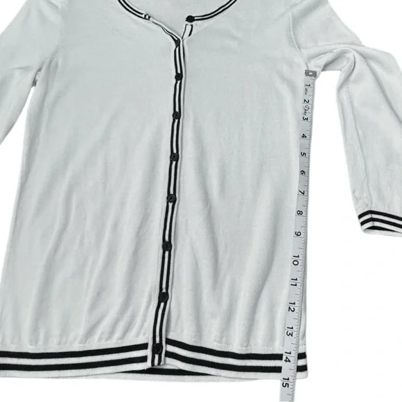 Talbots Button Up Cardigan White Black Stripe Trim Office Classic Women’s Sz XS - Picture 3 of 11